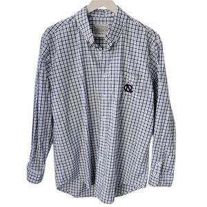 Campus Specialties UNC Tar Heel Men Blue Checkered Shirt Embroidered logo Sz M
